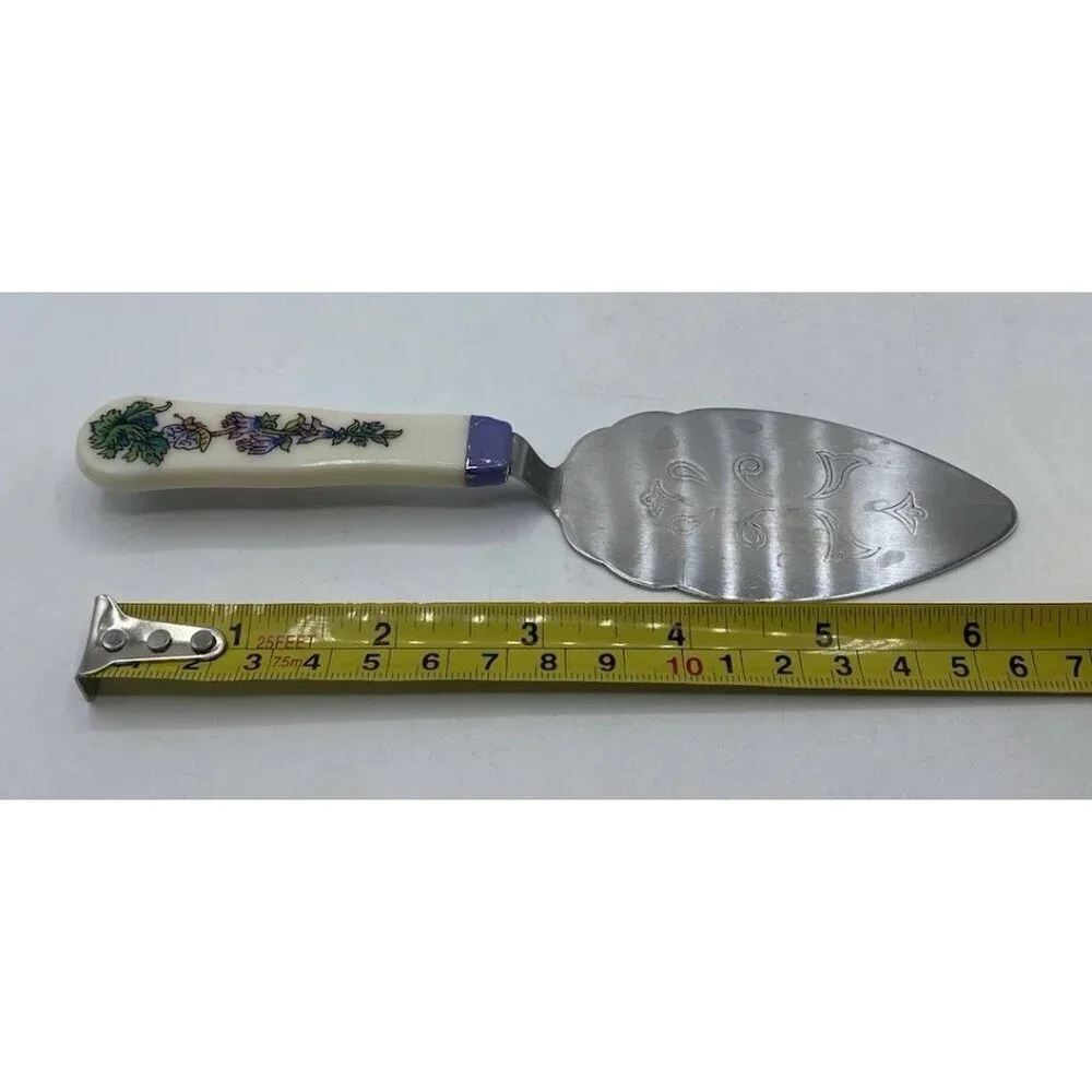 Vintage Pie Cake Knife Etched Design Blade Floral Print Handle Cottagecore 6.5 
